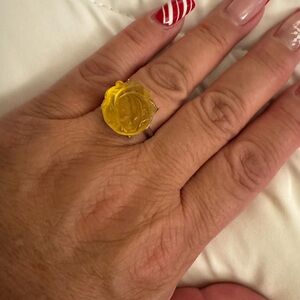 Genuine Yellow Fluorite Carved Rose Ring💍